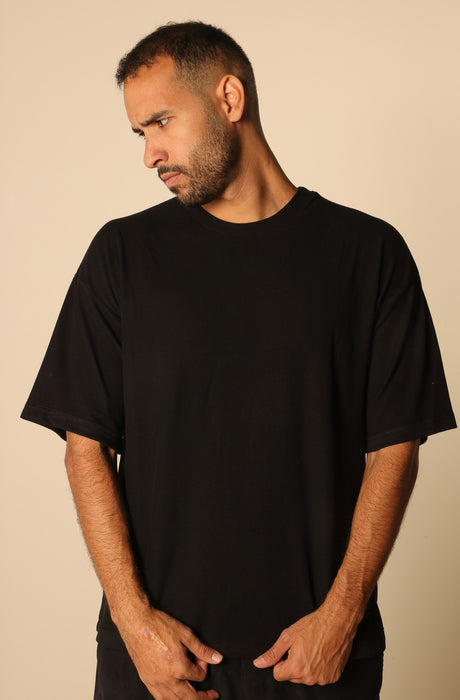 MAGICBEE COUTURE OVERSIZE WAFFLE TEE - BLACK