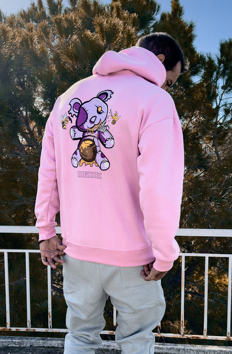 MagicBee Teddy Bear logós uniszex kapucnis pulóver - rózsaszín (limitált kiadás)