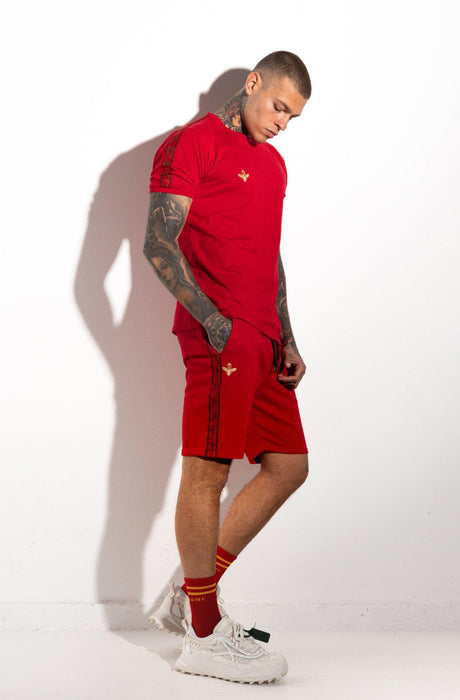 MagicBee Gold Embroidered Tape Shorts - Red - magicbee-clothing