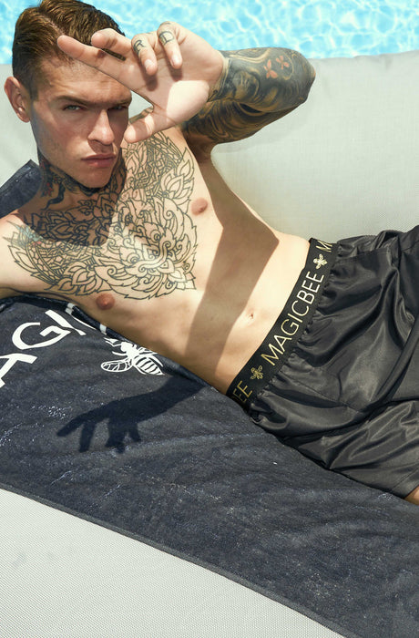 MagicBee Gold Elastic Swim Shorts - Black