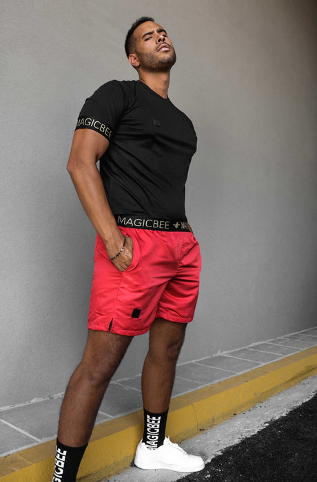 MagicBee Gold Elastic Swim Shorts - Red Lava