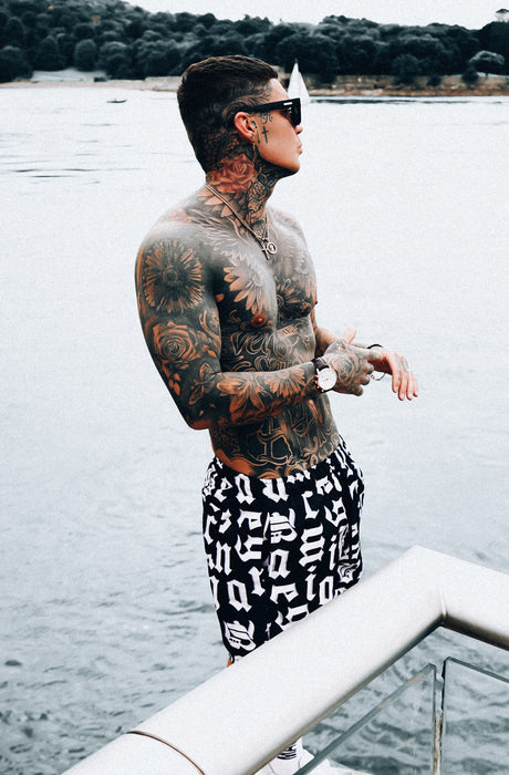 MagicBee Gothic Swim Shorts - Black/White