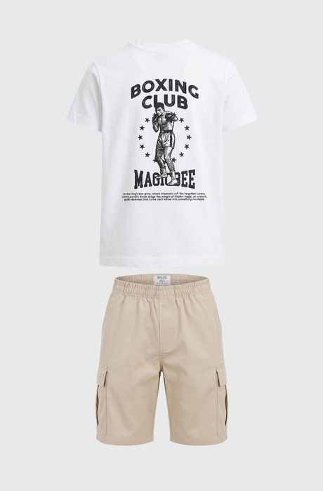 MAGIC BEE SET | BOXING CLUB WHITE & BEIGE SHORTS
