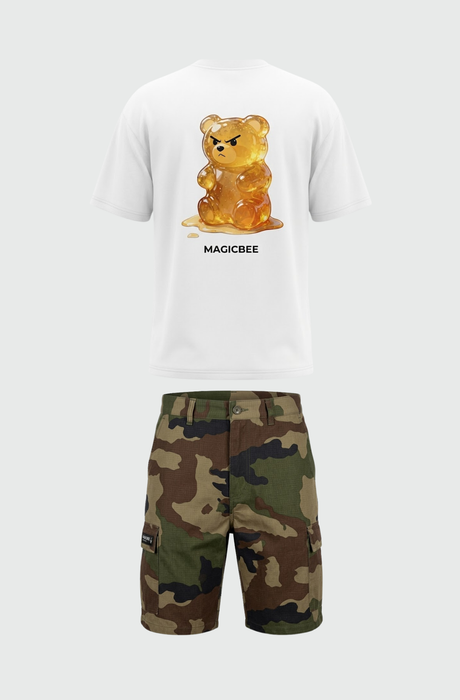 MAGIC BEE SET | WHITE GUMMY & CAMO SHORTS