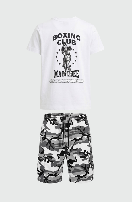 MAGIC BEE SET | BOXING CLUB WHITE & CAMO SHORTS