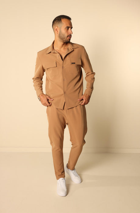 MAGICBEE COUTURE OVERSHIRT WITH PATCH CHEST POCKETS - CAMEL