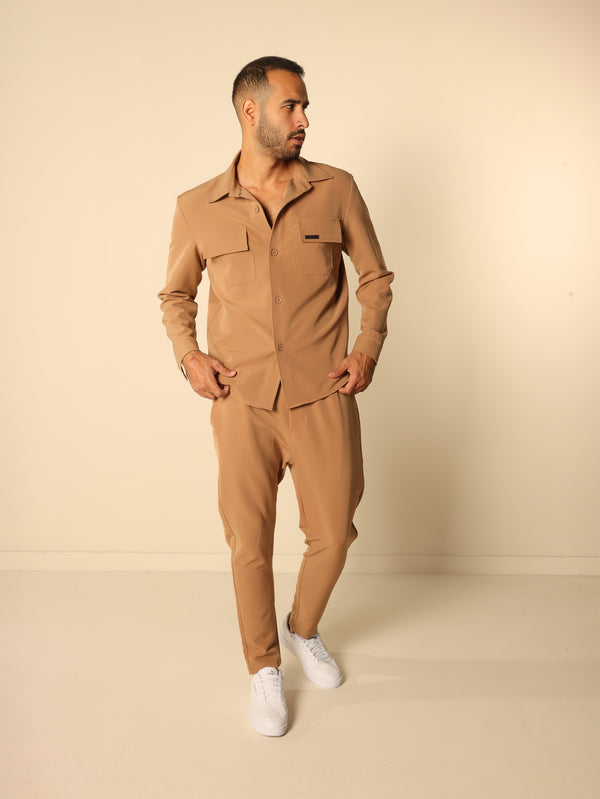 MAGICBEE COUTURE OVERSHIRT WITH PATCH CHEST POCKETS - CAMEL