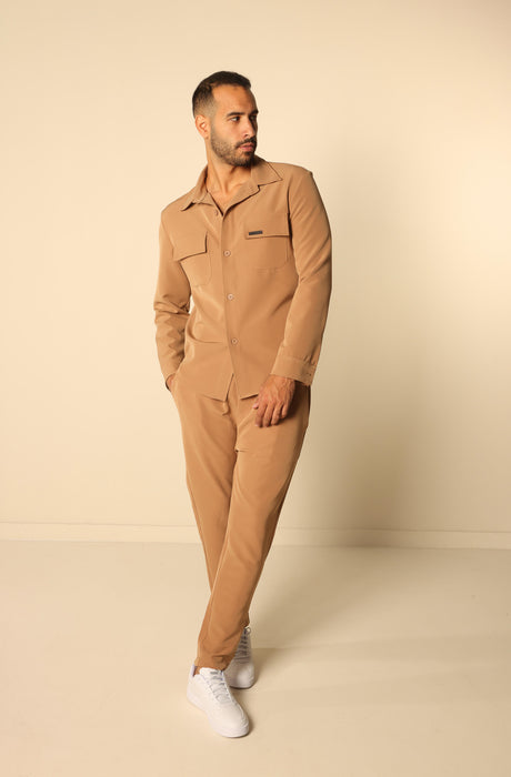 MAGICBEE COUTURE OVERSHIRT WITH PATCH CHEST POCKETS - CAMEL