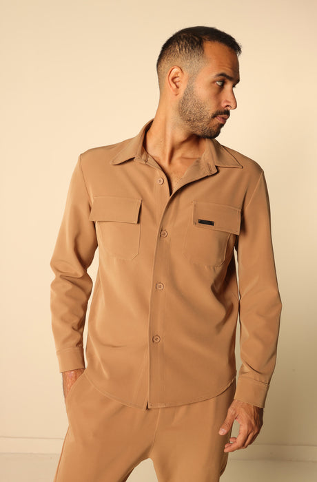 MAGICBEE COUTURE OVERSHIRT WITH PATCH CHEST POCKETS - CAMEL