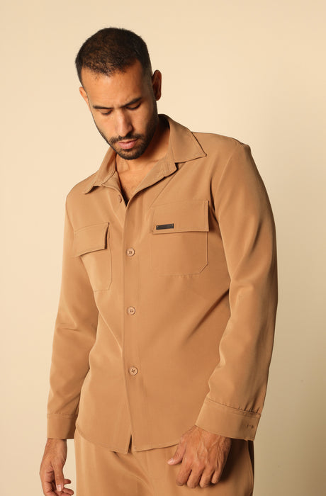 MAGICBEE COUTURE OVERSHIRT WITH PATCH CHEST POCKETS - CAMEL