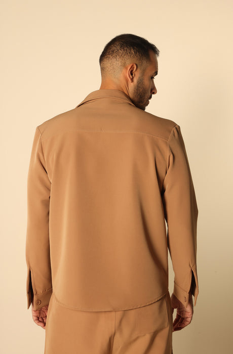 MAGICBEE COUTURE OVERSHIRT WITH PATCH CHEST POCKETS - CAMEL