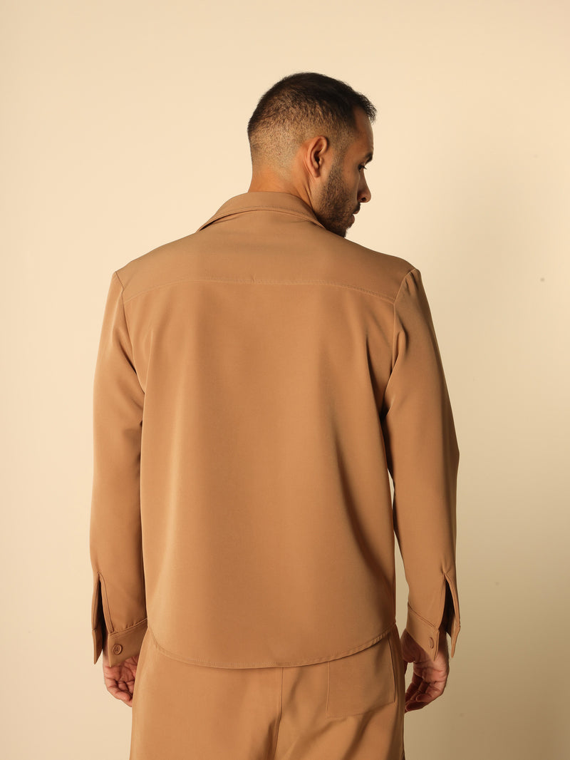 MAGICBEE COUTURE OVERSHIRT WITH PATCH CHEST POCKETS - CAMEL