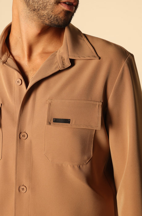 MAGICBEE COUTURE OVERSHIRT WITH PATCH CHEST POCKETS - CAMEL