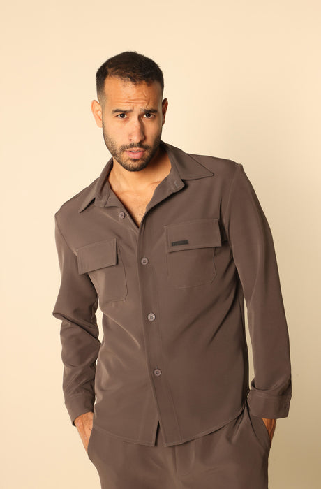 MAGICBEE COUTURE OVERSHIRT WITH PATCH CHEST POCKETS - ROCK