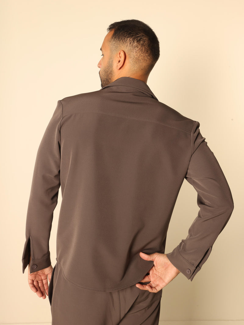 MAGICBEE COUTURE OVERSHIRT WITH PATCH CHEST POCKETS - ROCK