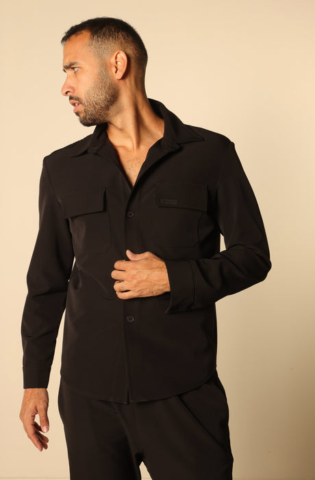 MAGICBEE COUTURE OVERSHIRT WITH PATCH CHEST POCKETS - BLACK