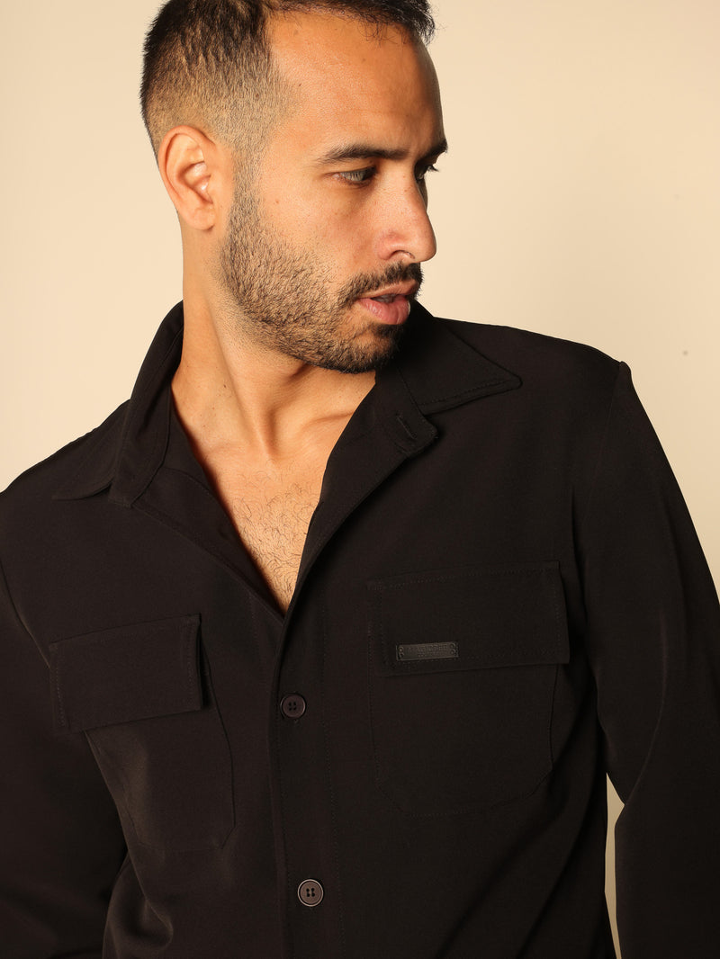 MAGICBEE COUTURE OVERSHIRT WITH PATCH CHEST POCKETS - BLACK