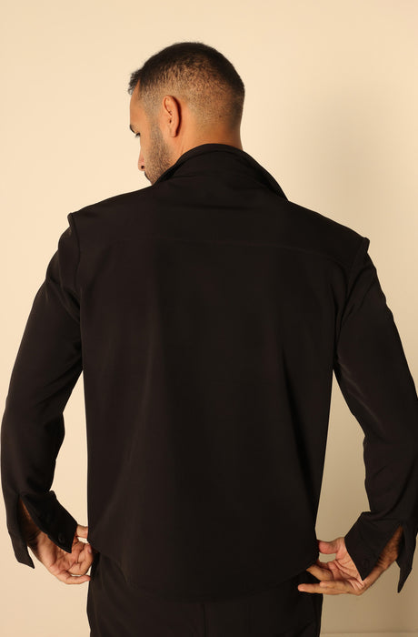 MAGICBEE COUTURE OVERSHIRT WITH PATCH CHEST POCKETS - BLACK