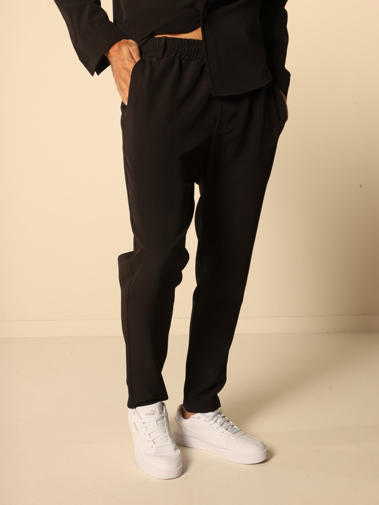 MAGICBEE COUTURE RELAXED FIT TROUSERS - BLACK