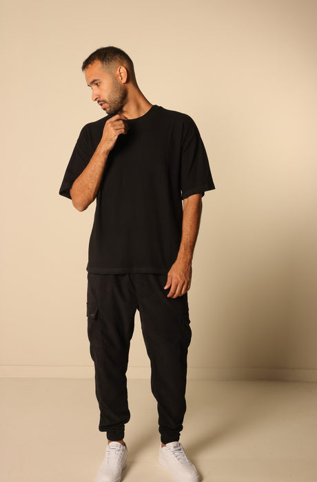 MAGICBEE COUTURE OVERSIZE WAFFLE TEE - BLACK