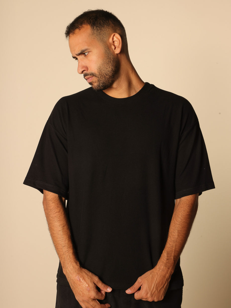 MAGICBEE COUTURE OVERSIZE WAFFLE TEE - BLACK