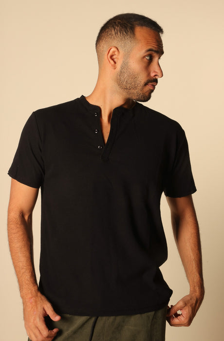 MAGICBEE COUTURE KNITTED TEE WITH BUTTONS - BLACK