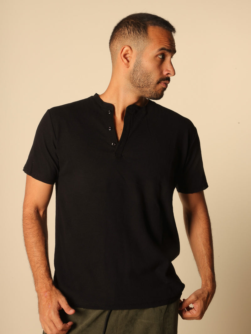 MAGICBEE COUTURE KNITTED TEE WITH BUTTONS - BLACK