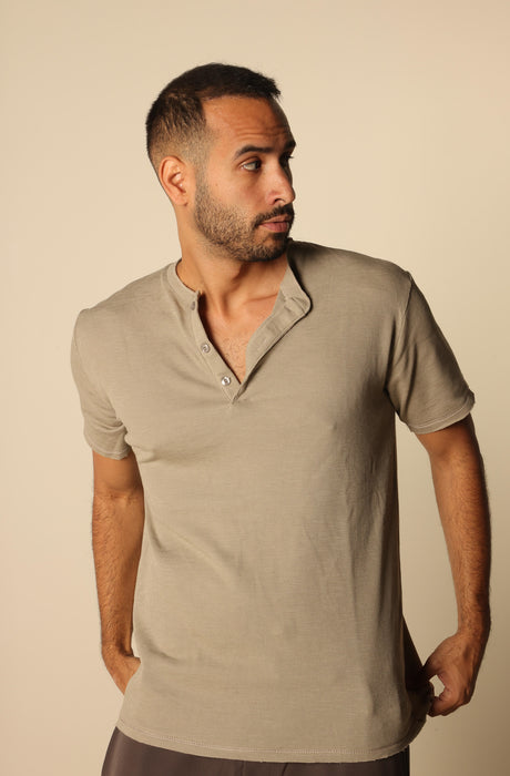 MAGICBEE COUTURE KNITTED TEE WITH BUTTONS - SAND