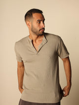 MAGICBEE COUTURE KNITTED TEE WITH BUTTONS - SAND