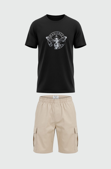 MAGIC BEE SET | BLACK TEE & BEIGE CARGO