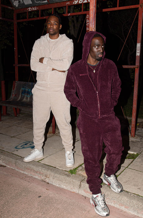 MagicBee Corduroy Velour Tracksuit Jacket - Burgundy