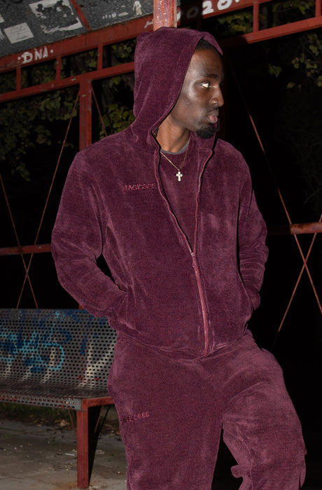 MagicBee Corduroy Velour Tracksuit Jacket - Burgundy