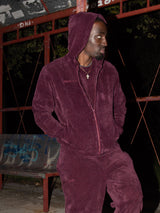 MagicBee Corduroy Velour Tracksuit Jacket - Burgundy