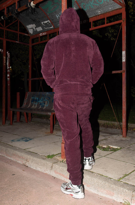 MagicBee Corduroy Velour Tracksuit Pants - Burgundy