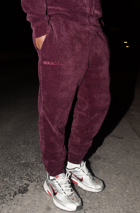 MagicBee Corduroy Velour Tracksuit Pants - Burgundy