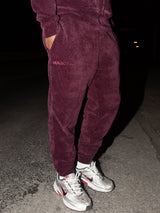 MagicBee Corduroy Velour Tracksuit Pants - Burgundy