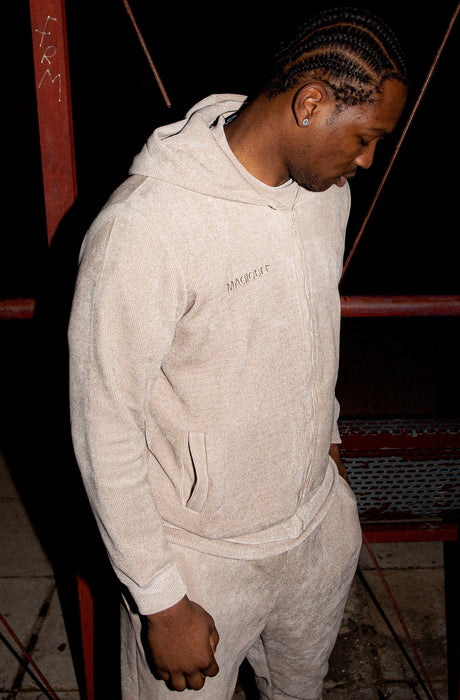 MagicBee Corduroy Velour Tracksuit Jacket - Beige