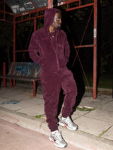 MagicBee Corduroy Velour Tracksuit Pants - Burgundy