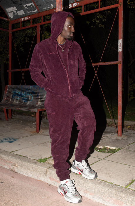 MagicBee Corduroy Velour Tracksuit Jacket - Burgundy