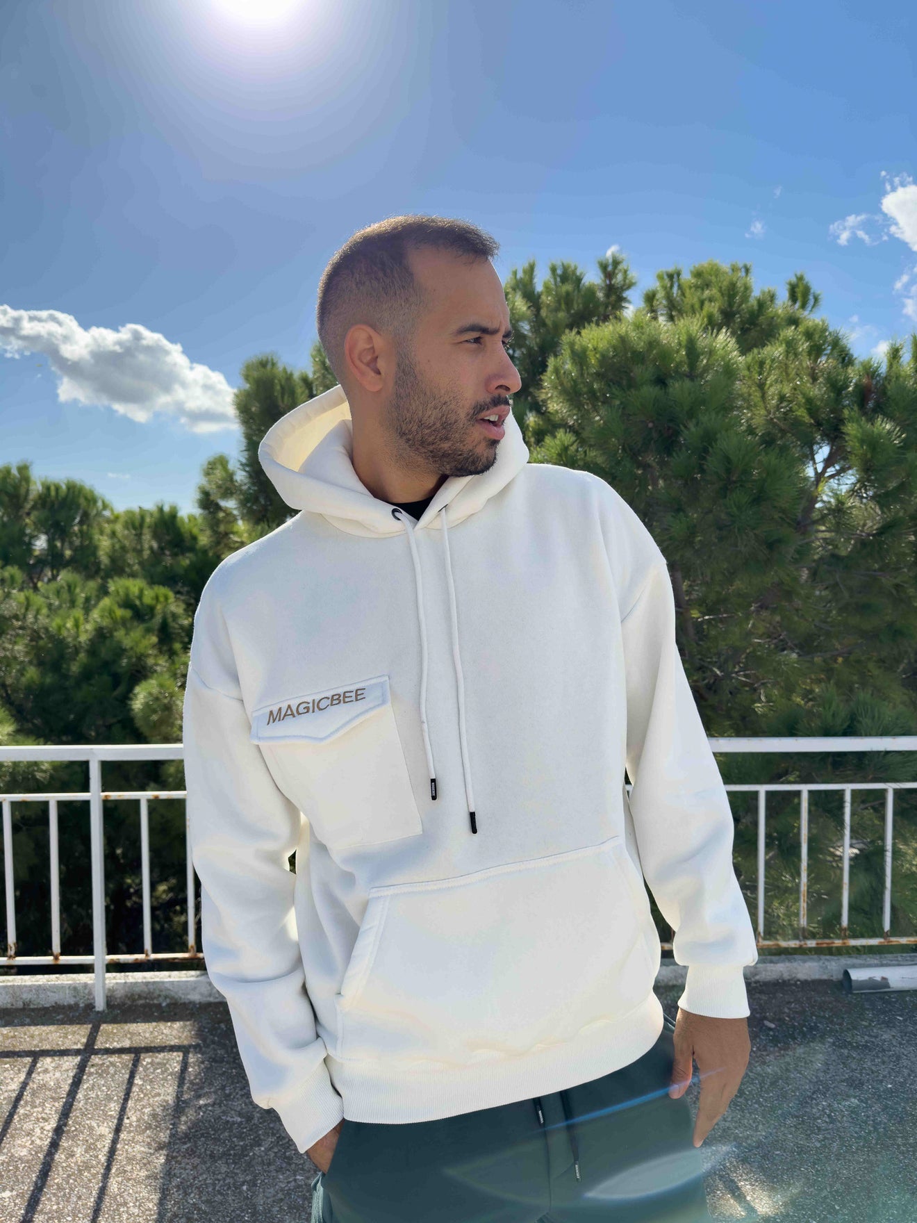 MagicBee Side Pocket Hoodie - White