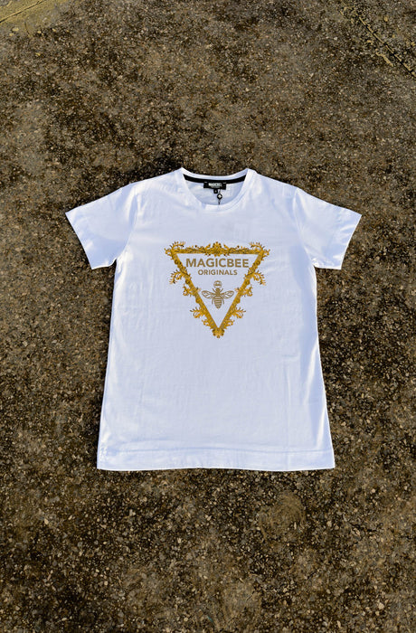 MagicBee Gold Triangle Logo Tee - White