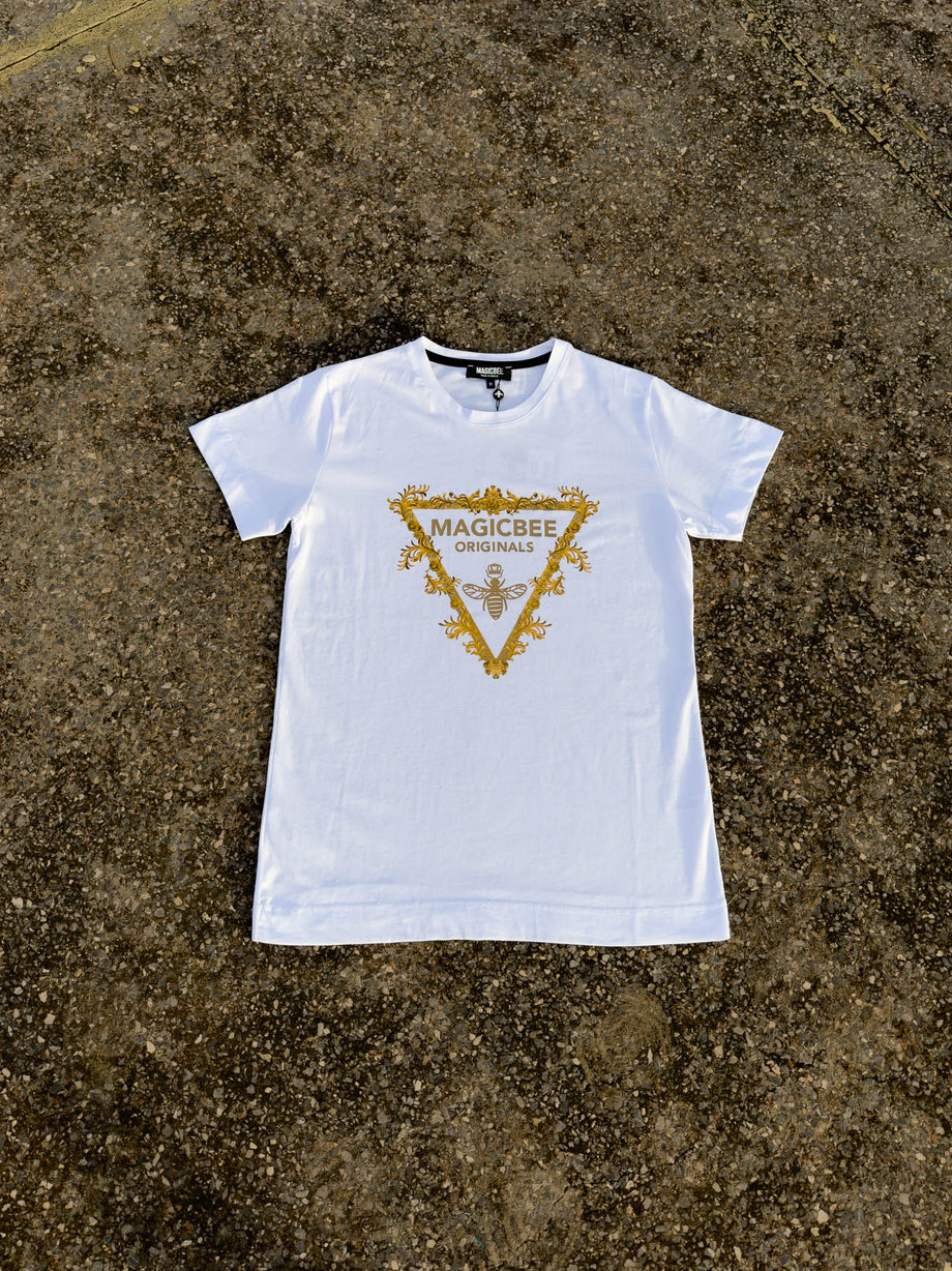 MagicBee Gold Triangle Logo Tee - White