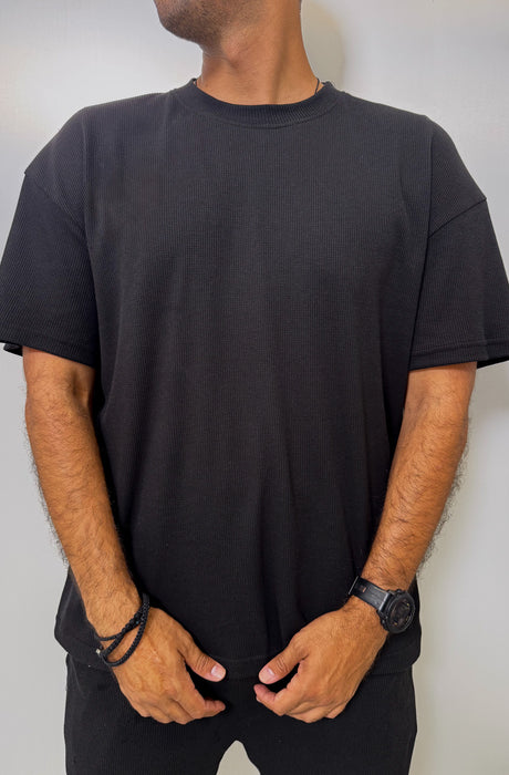 MagicBee Oversize Light Waffle Tee - Black