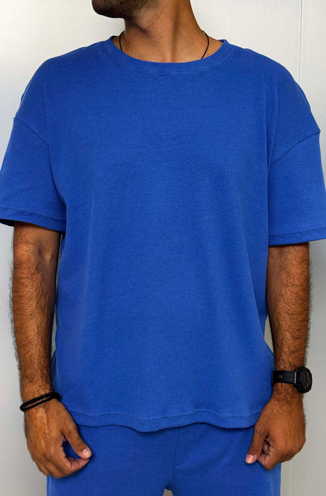 MagicBee Oversize Light Waffle Tee - Ocean Blue