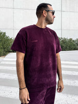 MagicBee Corduroy Velour Oversized Tee - Burgundy