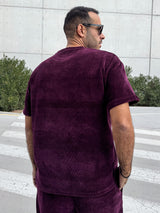 MagicBee Corduroy Velour Oversized Tee - Burgundy