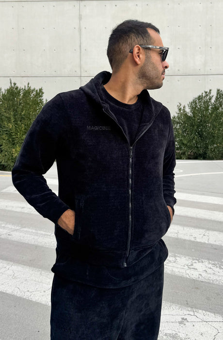 MagicBee Corduroy Velour Tracksuit Jacket - Black