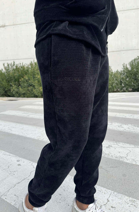 MagicBee Corduroy Velour Tracksuit Pants - Black