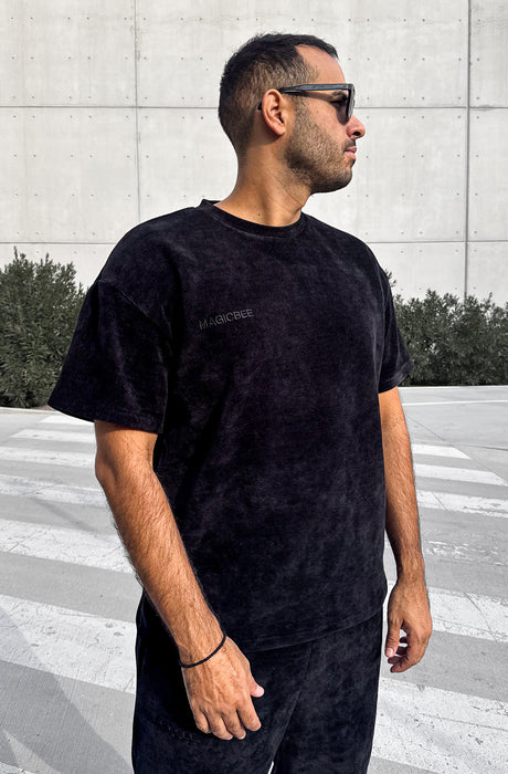 MagicBee Corduroy Velour Oversized Tee - Black