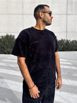 MagicBee Corduroy Velour Oversized Tee - Black